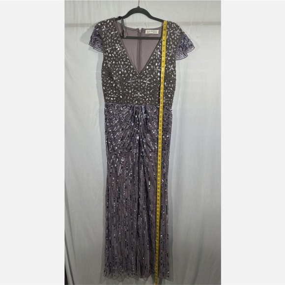 NWT $998 Mac Duggal [ 8 ] V Neck Cap Sleeve Hand Embellished Gown Heather Purple - Picture 6 of 16